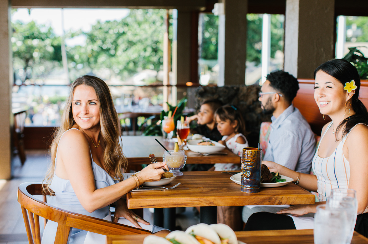 Customer enjoying their meal as they look out at the view.