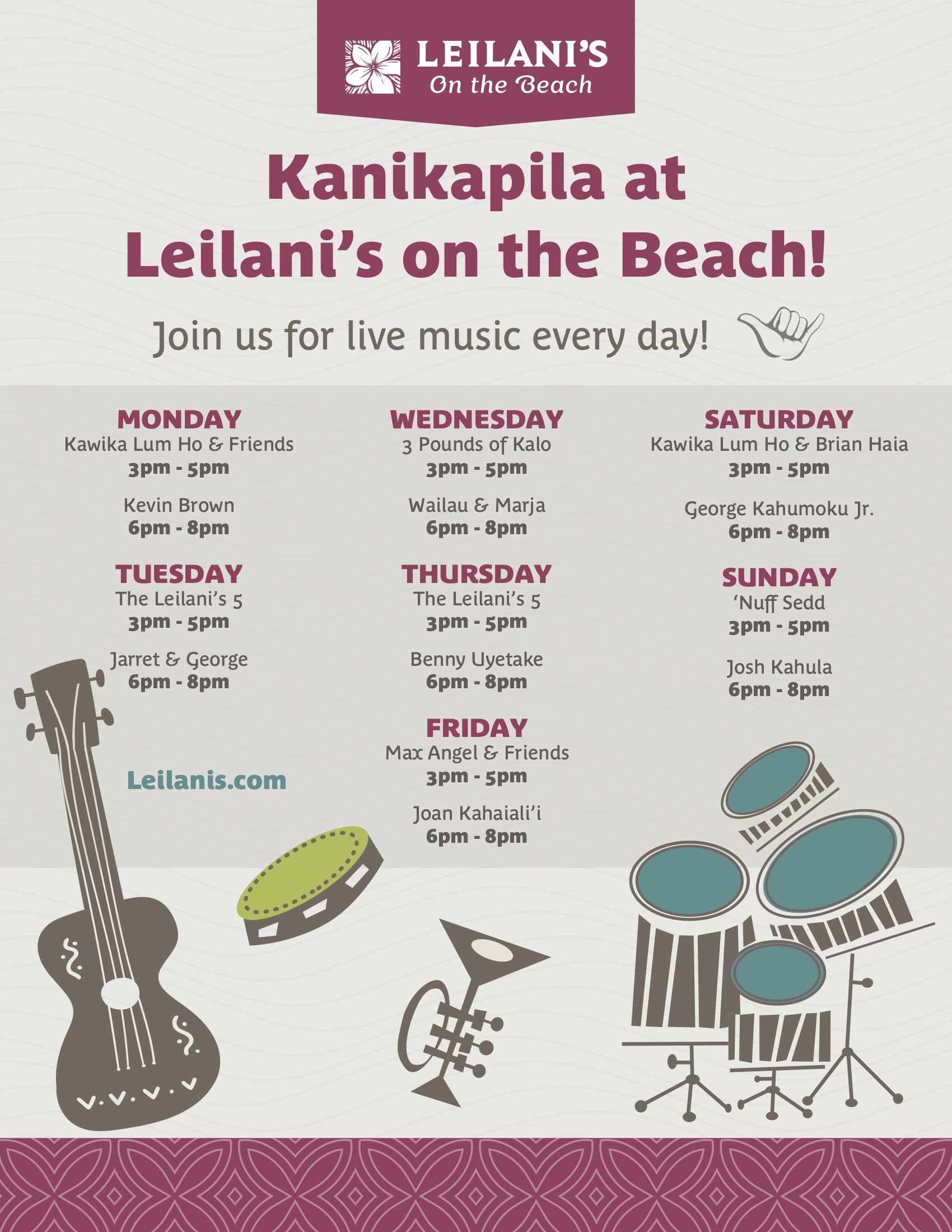 Schedule of Live Music at Leilani's